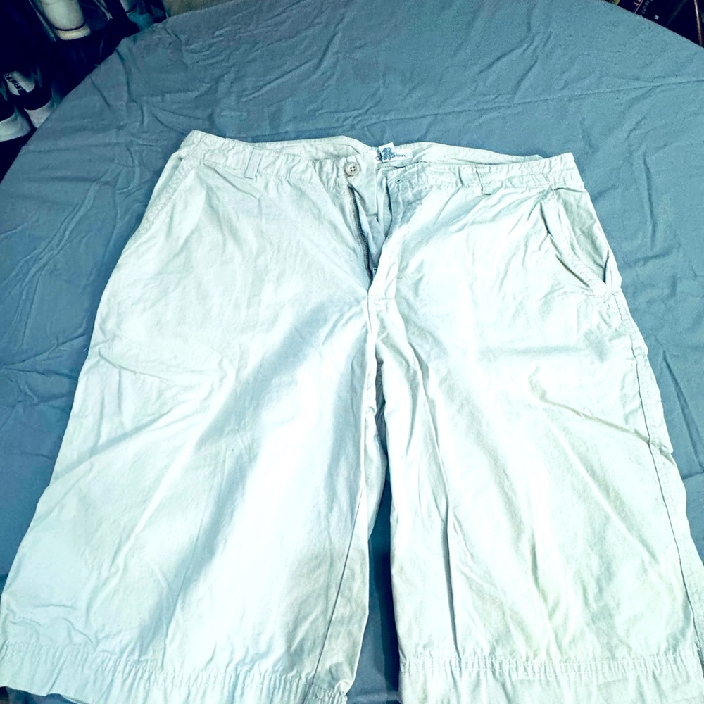 Calvin Klein flat front shorts in a stone color